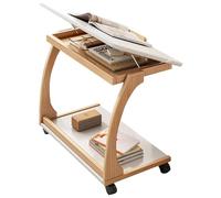 Mobile C-Shaped End Table with Wheels and Adjustable Flip-Top Storage for Living Room and Office Small Spaces