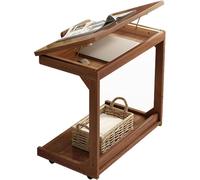 Mobile C-Shaped End Table with Wheels and Adjustable Flip-Top Storage for Living Room and Office Small Spaces