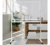 Mobile Clear Glass Whiteboard, 48 x 32 Inches Standing White Board on Wheels, Large Rolling Dry Erase Board with Stand, Transparent Tempered Glass Board for Office Home School, with Chart Paper