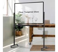 Mobile Clear Glass Whiteboard on Wheels - TANKEE 48" x 32" Dry Erase Board with Stand, Large Rolling White Board with 25 Sheets Paper Pad, Transparent Tempered Glass Board for Office Home School