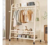 Mobile Clothing Rack with Hooks & Shelves Metal Garment Stand for Bedroom Black/White 100cm (39.4in) Versatile Wardrobe with Shoe Storage.