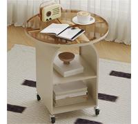 Mobile Coffee Table - Round Sofa Side Table with Three-Layer Storage and Wheels, Movable Side Table for Living Room, Bedroom, and Balcony