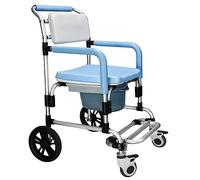 Mobile Commode Chair, Folding Toilet Seat Toilet Seat with Armrests and Backrest Wheelchair with Casters Shower Chair Walker Aluminum