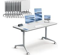 Mobile Conference Table, 160cm Long Folding Design, Square Metal Frame, Movable Computer Desk for Conference Room, Podcast, Study & Work - Set of 6