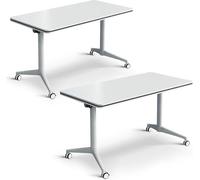 Mobile Conference Table, 160cm Long Folding Design, Square Metal Frame, Movable Computer Desk for Conference Room, Podcast, Study & Work - Set of 6