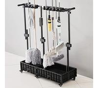 Mobile Corner for Brooms & Mops, 4-Tier Floor Storage Rack for Garage, Kitchen, Restaurant & Workshop, Wet Mop Holder, Space-Saving Utility Cart