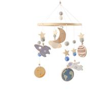 Mobile Crib, Wooden Nursery Ornaments, 360 Degree Rotating, Space Pattern, Calming Visual Stimulation, Playtime Entertainment, Friendly, Night Sleep Aid, Baby Bedding, 51x24cm