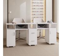 Mobile Double Manicure Table with Built-in Dust Collectors and Drawers
