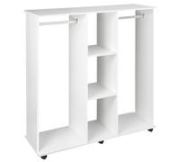 Mobile Double Open Wardrobe Clothes Rail Garment Rack Storage White Closet Unit