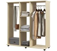 Mobile Double Open Wardrobe W/ Clothes Hanging Rail Colthing Natural