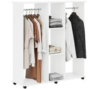 Mobile Double Open Wardrobe W/ Clothes Hanging Rail Colthing White