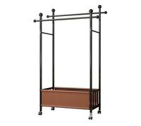 Mobile Double Rod Clothing Rack with Wheels Free Standing Metal Garment for Bedroom Laundry or Shop Adjustable Wardrobe Clothes Rail (Brown 60x175x34cm)