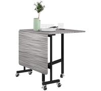 Mobile Drop Leaf Table Folding Kitchen with 6 Wheels Grey