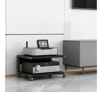 Mobile Dual-Level Video Device Stand with Wheels Compact Modern AV Speaker and TV Support Black (50x40x30cm / 19x15x11in)
