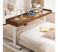 Mobile Electric adjustable height bed desk with drawer, Home overbed table, for laptop, bedroom table,with wheels, hospital rolling over the working table