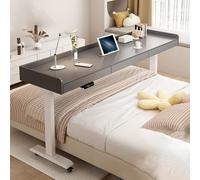 Mobile Electric adjustable height bed desk with drawer, Home overbed table, for laptop, bedroom table,with wheels, hospital rolling over the working table