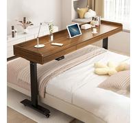 Mobile Electric adjustable height bed desk with drawer, Home overbed table, for laptop, bedroom table,with wheels, hospital rolling over the working table