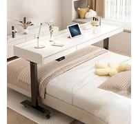 Mobile Electric adjustable height bed desk with drawer, Home overbed table, for laptop, bedroom table,with wheels, hospital rolling over the working table