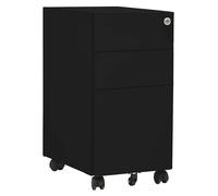 Mobile File Cabinet Black Steel 3-Drawer Under-Desk 30x45x59cm Lockable 5-Wheels