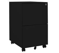 Mobile File Cabinet Black Steel 39x45x67cm 2-Drawer Lockable Under-Desk 5-Wheel