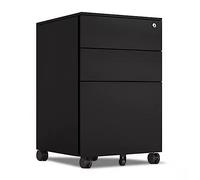 Mobile File Cabinet with Lock 3-Drawer Metal Storage nizer for Home Office Under Desk Filing Cabinet Black Iron Chest of Drawers (39x50x60cm)
