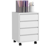 Mobile Filing Cabinet 4-Drawer White MDF 46x40x65cm Lockable Wheels Office Unit