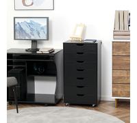 Vinsetto Mobile Filing Cabinet, 7-drawer File Cabinet With Wheels, Black, Black
