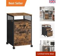 Mobile Filing Cabinet with 2 Lockable Drawers and Open Shelf in Rustic Brown