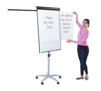Mobile Flip Chart Easel with Locking Castors and Dry-Wipe Magnetic Whiteboard Surface - 1000 x 680 mm - Ideal for Office, School Classroom & Training venues. Easy to Move