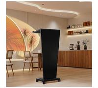 Mobile Floor Standing Metal Podium Solid Wood Lectern with Wheels Portable Speaking Stand for Presentations Church Events Conferences and Public Speaking