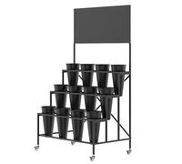 Mobile Flower Display Cart with Buckets Heavy-Duty Rolling Plant Stand Metal Shelf for Florists Flower Shop Display with Wheels Ideal for Events and Parties