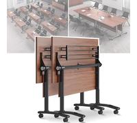 Mobile Folding Comter Desk with Wheels - 2 Pack Flip Top Training Tables for Conference Room Classroom & Home Office - Portable Space-Saving Design 155x50x75cm.