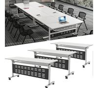 Mobile Folding Conference Room Table - Adjustable Flip Top with Casters Space-Saving Training Table for Office & Classroom Meetings - Portable Seminar Solution
