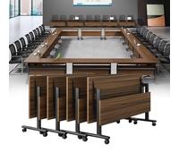 Mobile Folding Conference Table Modern Office Training Room Table with Caster Wheels Flip Top Design 8Piece Set 61"x21.7"x29.5" Ideal for Meetings & Classrooms