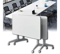 Mobile Folding Conference Table Set - 2-Pack Wooden Flip Top Tables on Wheels - Ideal for Offices, Classrooms, Meetings, Training Rooms & Events - 180x60x74cm