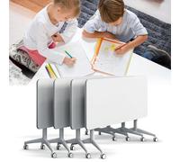 Mobile Folding Conference Table - White Flip Top Training Table with Quiet Wheels Large Rectangular Meeting & Seminar Table Metal Legs for Office & Classroom Use