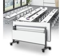 Mobile Folding Conference Table with Lockable Wheels FlipTop Design SpaceSaving Metal Desk for Office Meetings Training Seminars Portable & Versatile