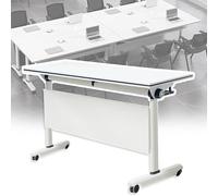 Mobile Folding Conference Table with Lockable Wheels FlipTop Design SpaceSaving Metal Frame Perfect for Office Meetings Training Sessions and Seminars