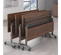 Mobile Folding Conference Table with Silent Wheels Large Rectangular Meeting Table for Office & Classroom Black Walnut Finish Versatile 55"x20"x30" Solution for Dynamic Meetings