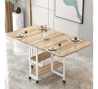 Mobile Folding Dining Table - Extendable Drop Leaf Table with 2 Storage Shelves & Metal Frame, Rolling Kitchen Table for Small Spaces, Perfect for Dining Room & Kitchen