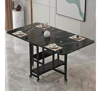 Mobile Folding Dining Table - Extendable Drop Leaf Table with 2 Storage Shelves & Metal Frame, Rolling Kitchen Table for Small Spaces, Perfect for Dining Room & Kitchen