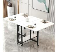 Mobile Folding Dining Table - Extendable Drop Leaf Table with 2 Storage Shelves & Metal Frame - Space-Saving Rolling Kitchen Dining Table for Small Dining Rooms & Kitchens