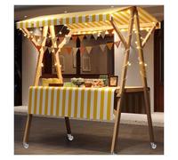 Mobile Folding Food Cart on Wheels Wooden Market Stall for Farmers Hot Dog/Ice Cream Vendor Trolley Portable Street Food Cart Yellow 120cm (47.2")