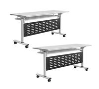 Mobile Folding Meeting Table with Privacy Partition, Flip Top Desk on Silent Wheels, Ideal for Office Training and Conference Rooms, 140x40x75CM, 3PCS