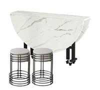 Mobile Folding Table Set for 4-8 People Heavy-Duty Round Table with 4 Chairs & 6 Wheels Ideal for Kitchen Living Room Home Office 400kg Capacity (55x9x29.5)