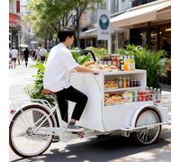 Mobile Food Cart - Commercial Juice & Flower Stand on Tricycle with Storage, Umbrella for Outdoor Street Vendors, Portable Food Truck for Festivals & Events