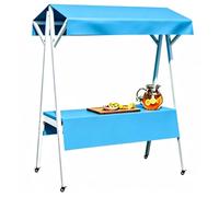 Mobile Food Cart Display Stand with Canopy, Portable Vendor Cart with Wheels Foldable for Festivals, Farmers, Markets, Trade Shows(Blue,130x60cm/51x24in)