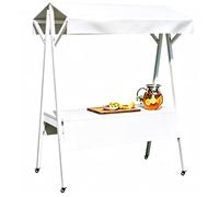 Mobile Food Cart Display Stand with Canopy, Portable Vendor Cart with Wheels Foldable for Festivals, Farmers, Markets, Trade Shows(White,160x60cm/63x24in)