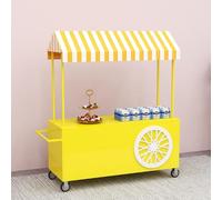 Mobile Food Cart with Wheels, Heavy-Duty Movable Stall Display Stand, Creative Iron Market Stall with Sunshade Canopy and Storage Box