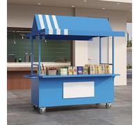 Mobile Food Cart with Wheels Vending Iron Cart with Canopy Custom Logo Perfect for Street Food Snacks & Handicrafts (Blue) Portable & Versatile